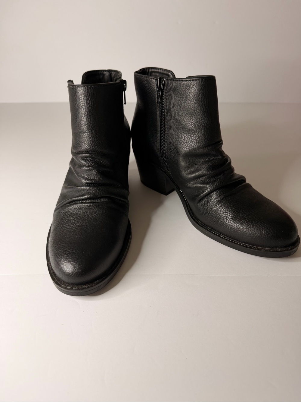 White Mountain Black Leather Ankle Booties with Side Zip